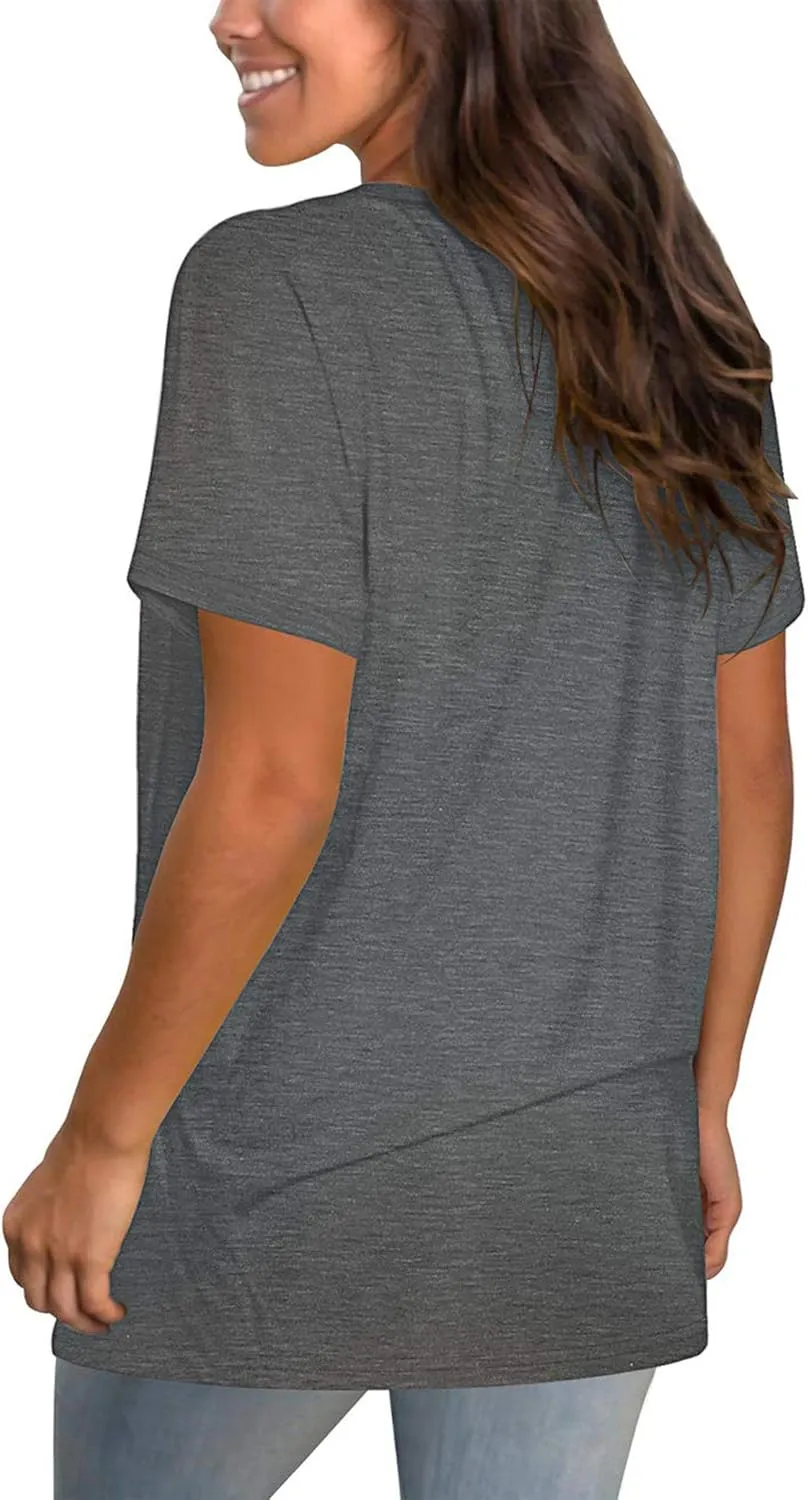 TODOLOR Womens T Shirts Short Sleeve V Neck Loose Casual Summer Tees Basic Tunic Tops with Pocket