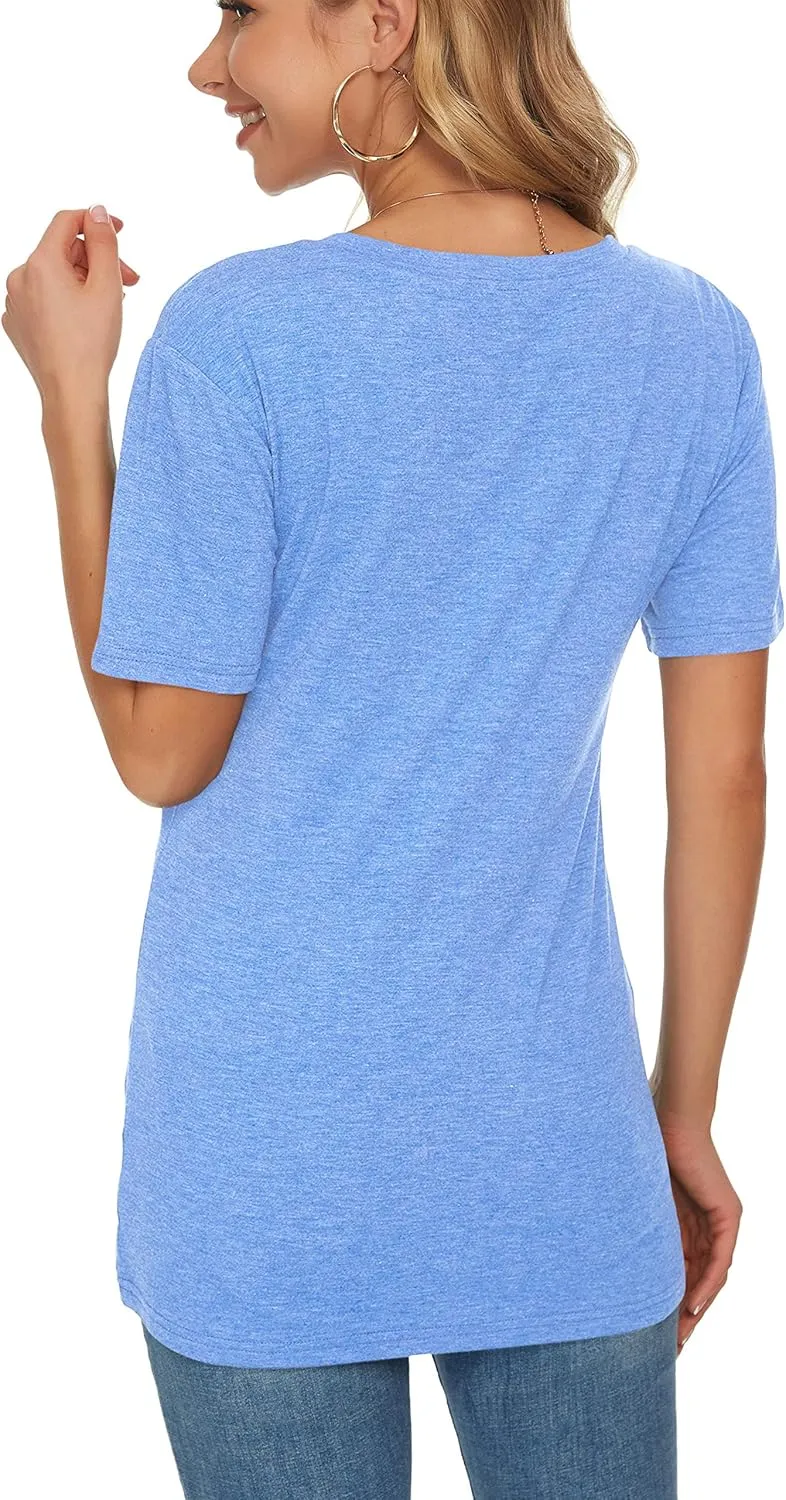 TODOLOR Womens T Shirts Short Sleeve V Neck Loose Casual Summer Tees Basic Tunic Tops with Pocket