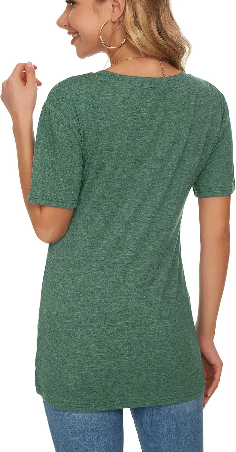 TODOLOR Womens T Shirts Short Sleeve V Neck Loose Casual Summer Tees Basic Tunic Tops with Pocket