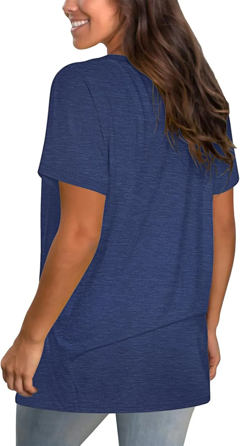 TODOLOR Womens T Shirts Short Sleeve V Neck Loose Casual Summer Tees Basic Tunic Tops with Pocket