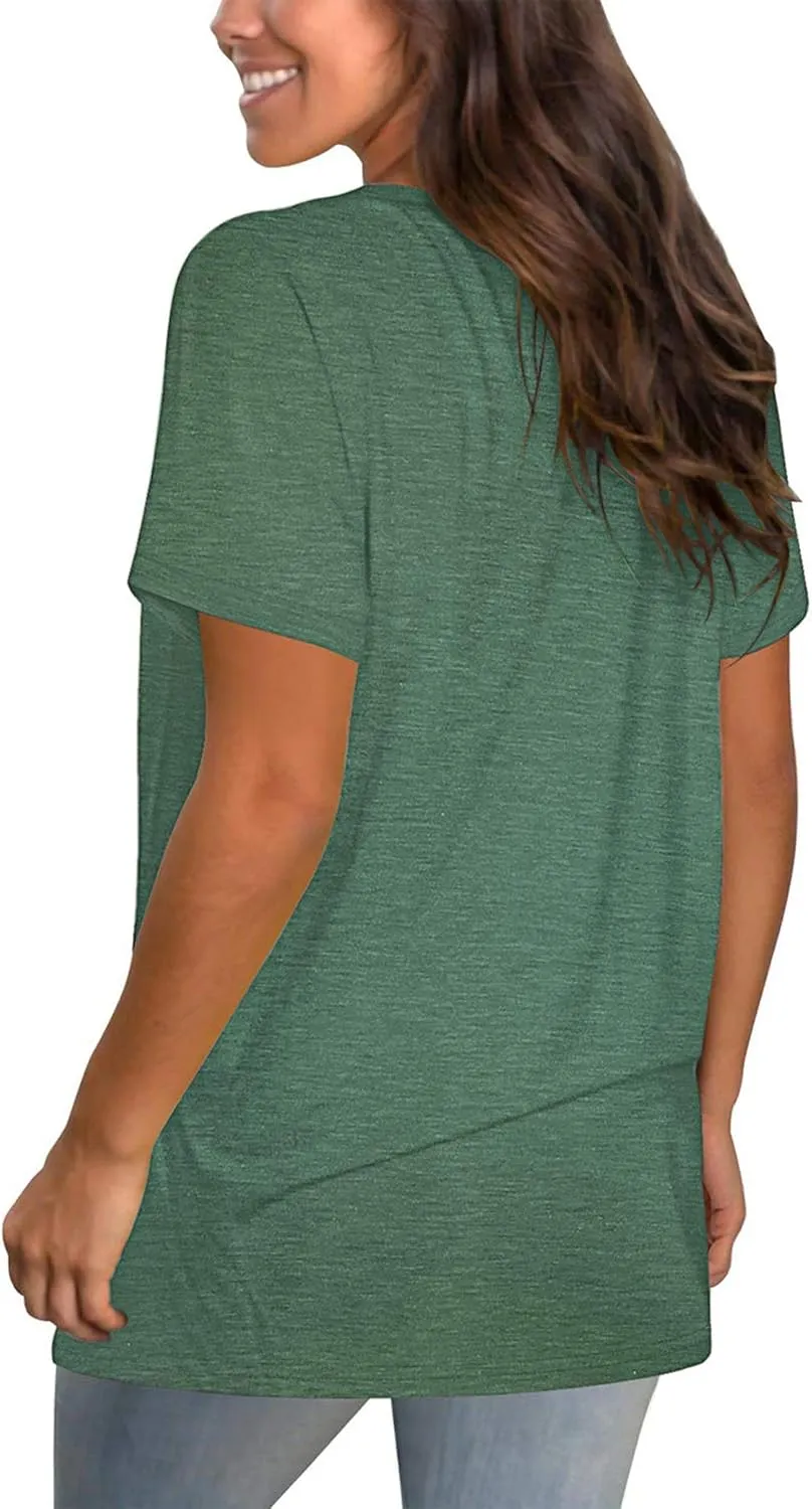 TODOLOR Womens T Shirts Short Sleeve V Neck Loose Casual Summer Tees Basic Tunic Tops with Pocket