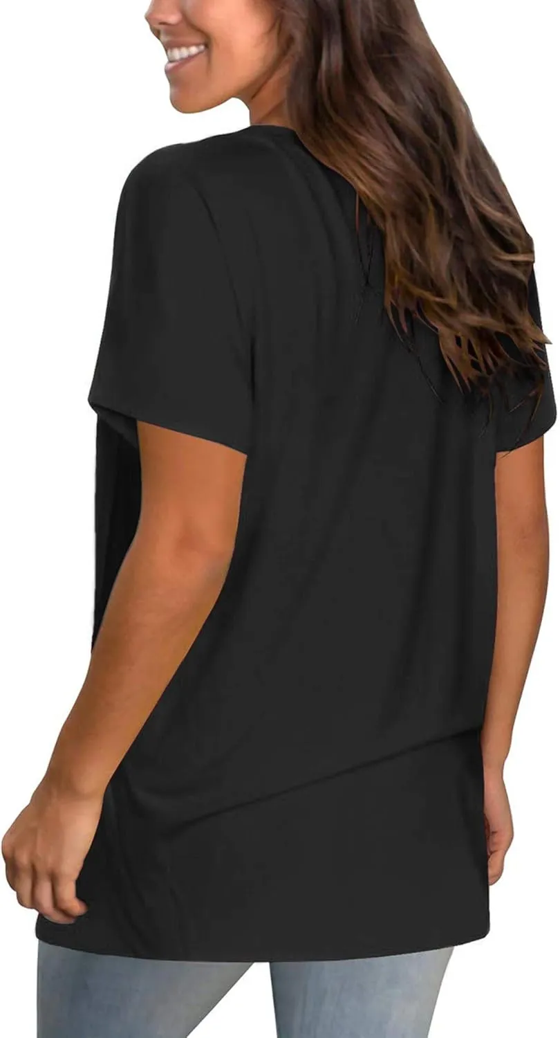 TODOLOR Womens T Shirts Short Sleeve V Neck Loose Casual Summer Tees Basic Tunic Tops with Pocket