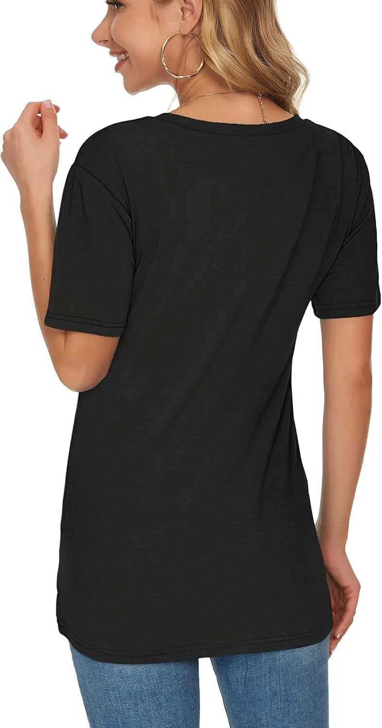 TODOLOR Womens T Shirts Short Sleeve V Neck Loose Casual Summer Tees Basic Tunic Tops with Pocket