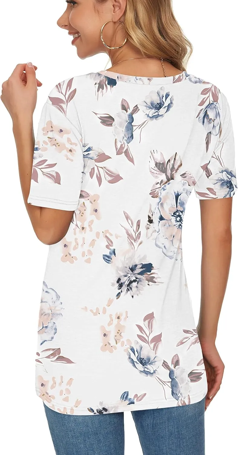 TODOLOR Womens T Shirts Short Sleeve V Neck Loose Casual Summer Tees Basic Tunic Tops with Pocket