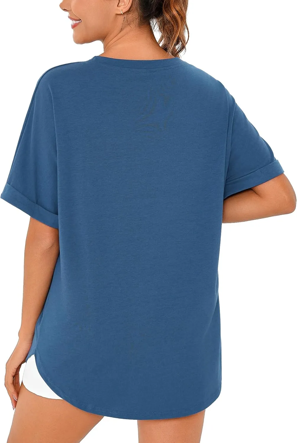 Totatuit Women Oversized Tshirts Casual Crew Neck Rolled Short Sleeve Basic Tee Shirts Cute Loose Summer Tops Workout Clothes
