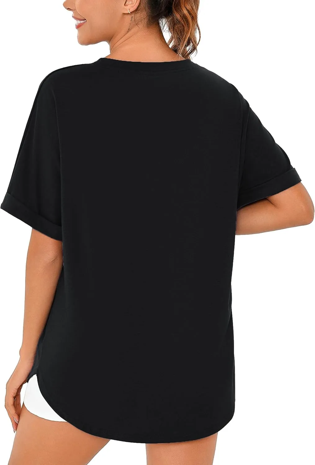 Totatuit Women Oversized Tshirts Casual Crew Neck Rolled Short Sleeve Basic Tee Shirts Cute Loose Summer Tops Workout Clothes