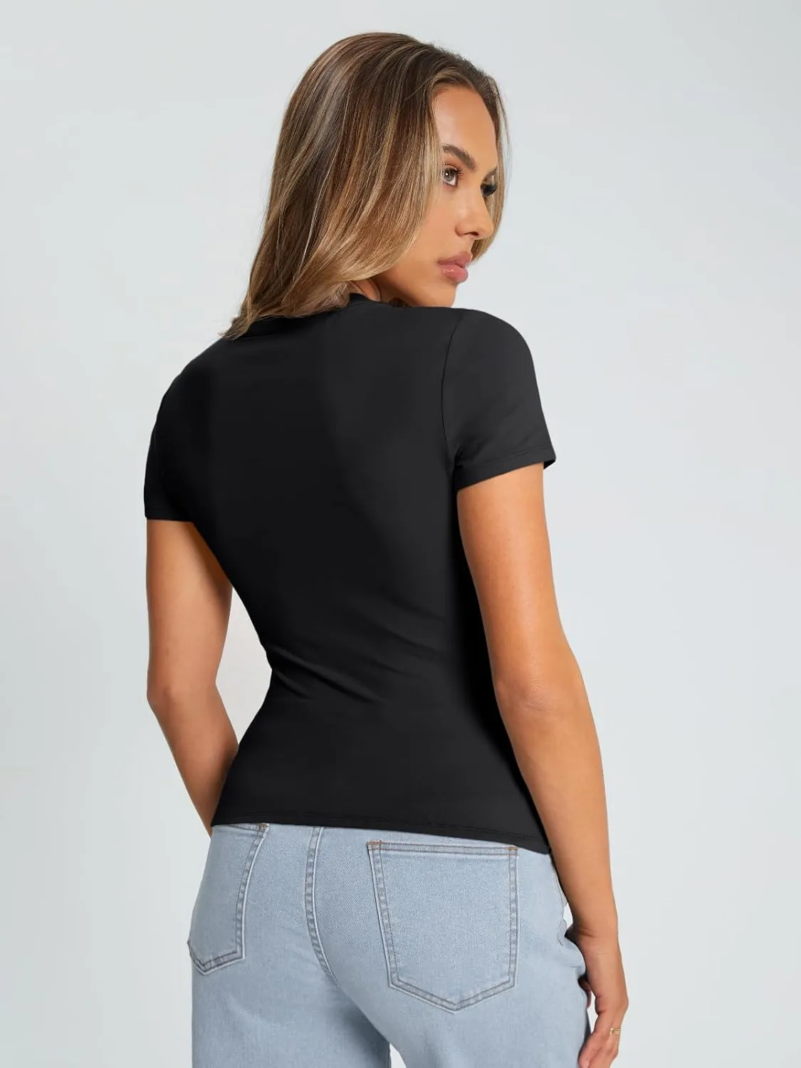 Trendy Queen Womens Basic T Shirts Summer Tops 2025 Crop Short Sleeve Slim Fit Tee Cute Gym Workout Clothes