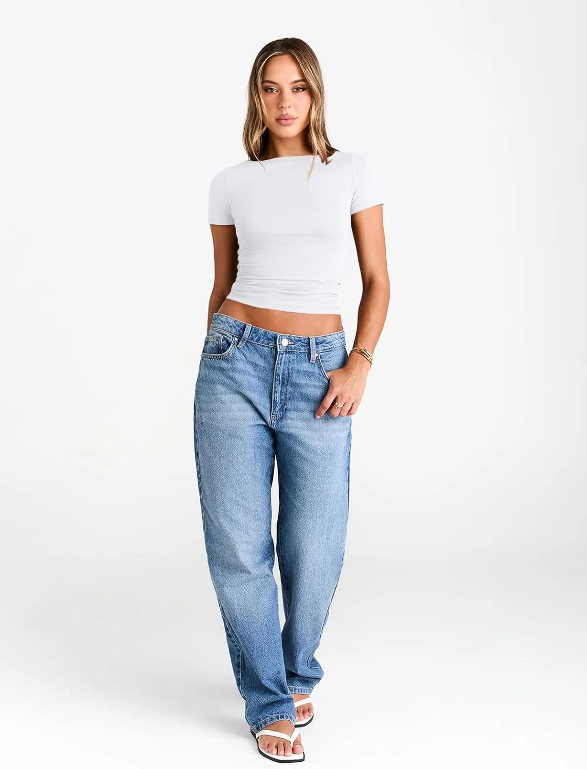 Trendy Queen Womens Boat Neck Tops Short Sleeve T-Shirts Slim Fitted Compression Summer Y2k Basic Clothes 2025