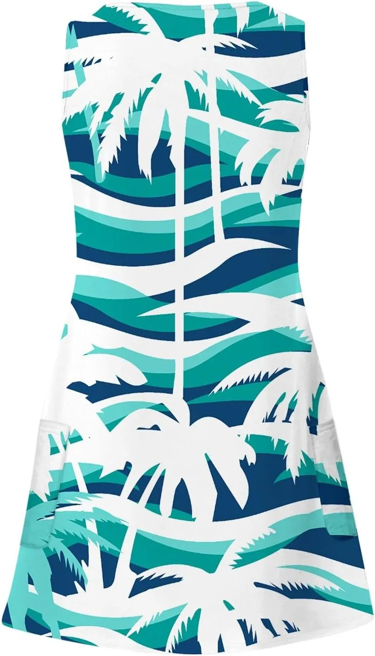Vacation Dresses for Women 2024 Printed Dress Loose Sleeveless T-Shirts Dress Beach Boho Sundress with Pockets