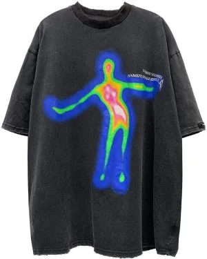 Vamtac Graphic Tees 90s Oversized T Shirts Vintage Distorted Portrait Print Casual Summer Streetwear Top Unisex