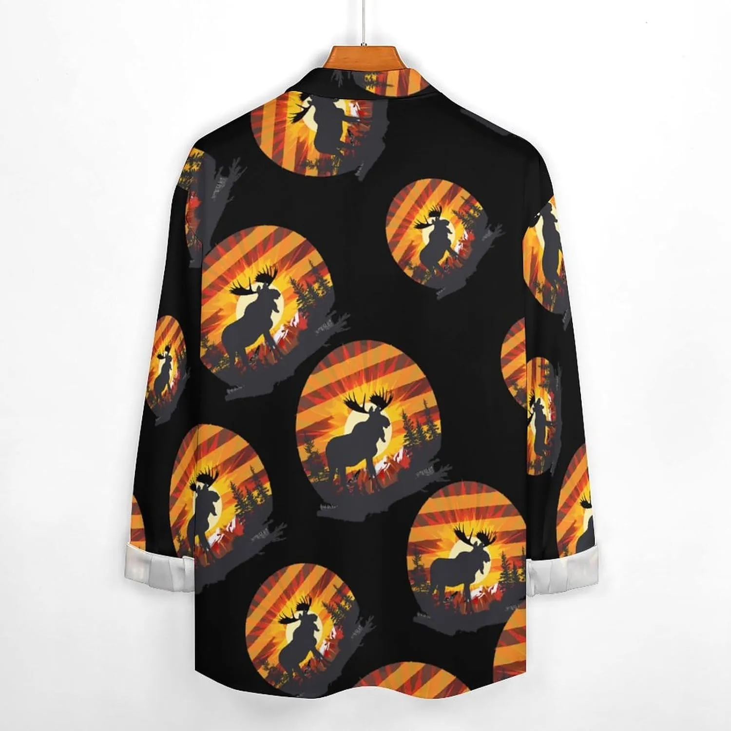 Vintage Moose Sunset Men's Button Down Shirt Long Sleeve Tops Casual Lapel Dress Shirt with Pocket