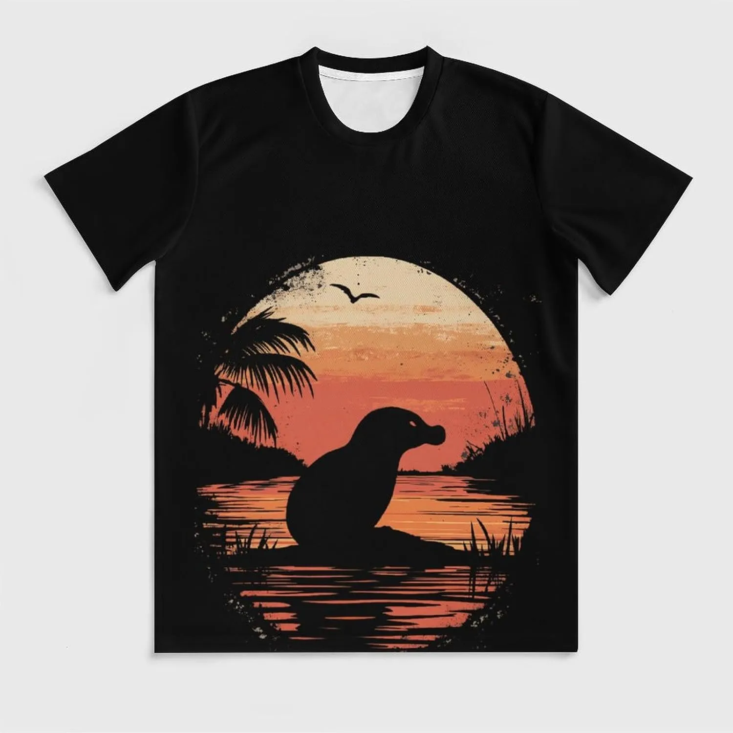 Vintage Platy-Pus Sunset Silhouette Men's T-Shirt Short Sleeve T-Shirts Casual Tops Ice Silk Tees
