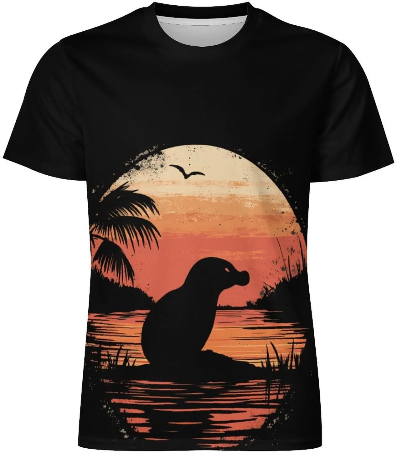 Vintage Platy-Pus Sunset Silhouette Men's T-Shirt Short Sleeve T-Shirts Casual Tops Ice Silk Tees