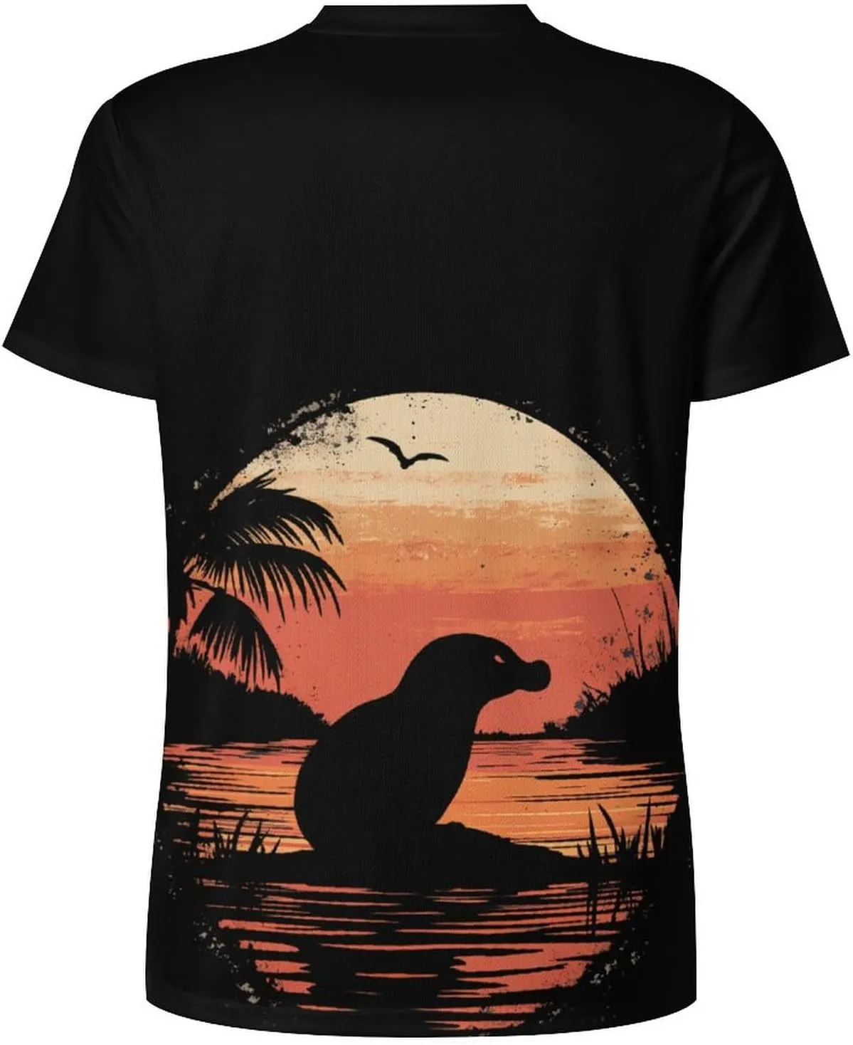 Vintage Platy-Pus Sunset Silhouette Men's T-Shirt Short Sleeve T-Shirts Casual Tops Ice Silk Tees