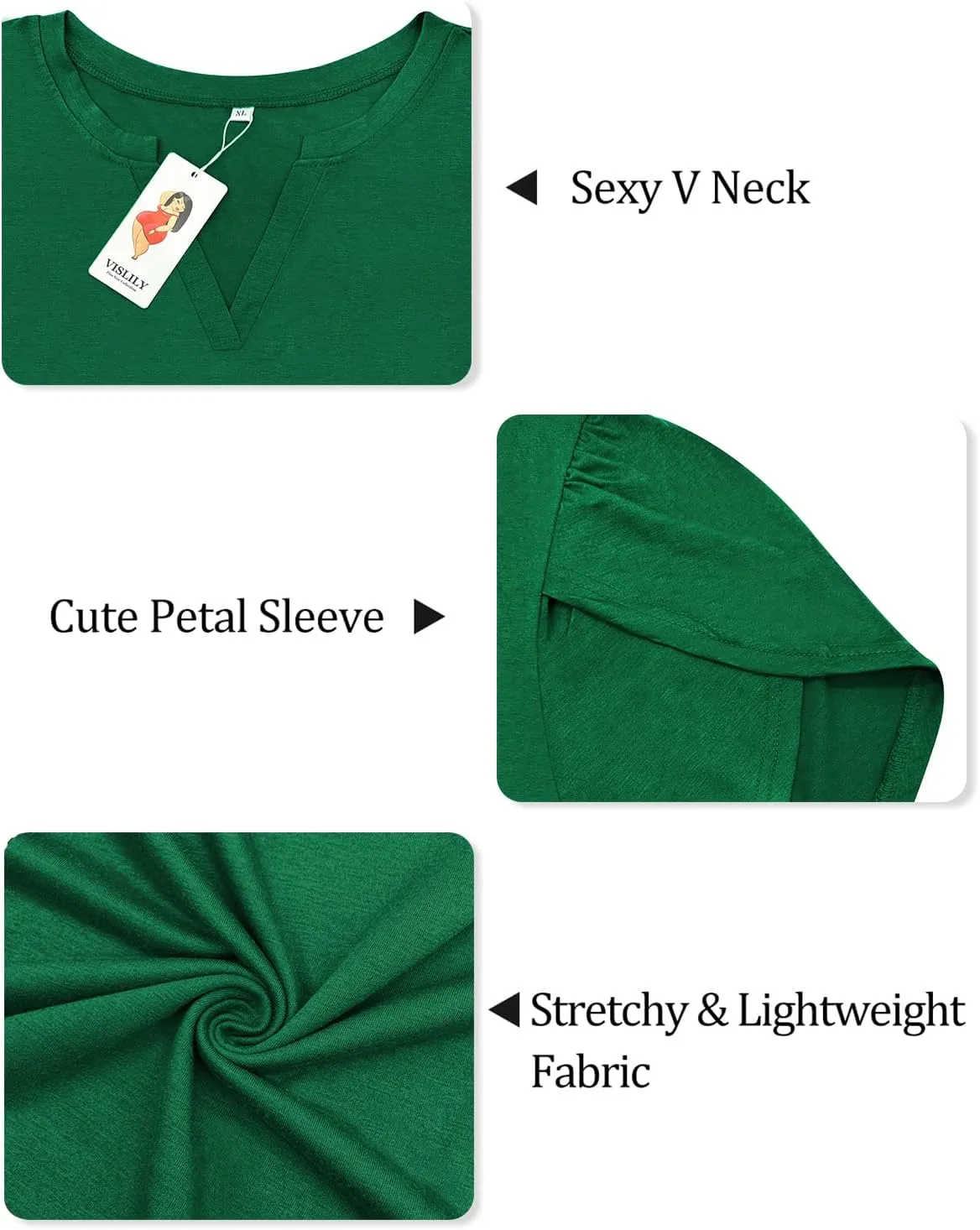 VISLILY Plus-Size-Tops for Women Casual Petal Sleeve T Shirts Summer V Neck Loose Comfy Tee