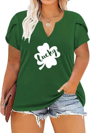 VISLILY Plus-Size-Tops for Women Casual Petal Sleeve T Shirts Summer V Neck Loose Comfy Tee
