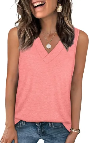 WIHOLL Tank Tops for Women Summer V Neck T Shirts Trendy Sleeveless Basic Tee Loose Fit 2025 Fashion
