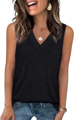 WIHOLL Tank Tops for Women Summer V Neck T Shirts Trendy Sleeveless Basic Tee Loose Fit 2025 Fashion