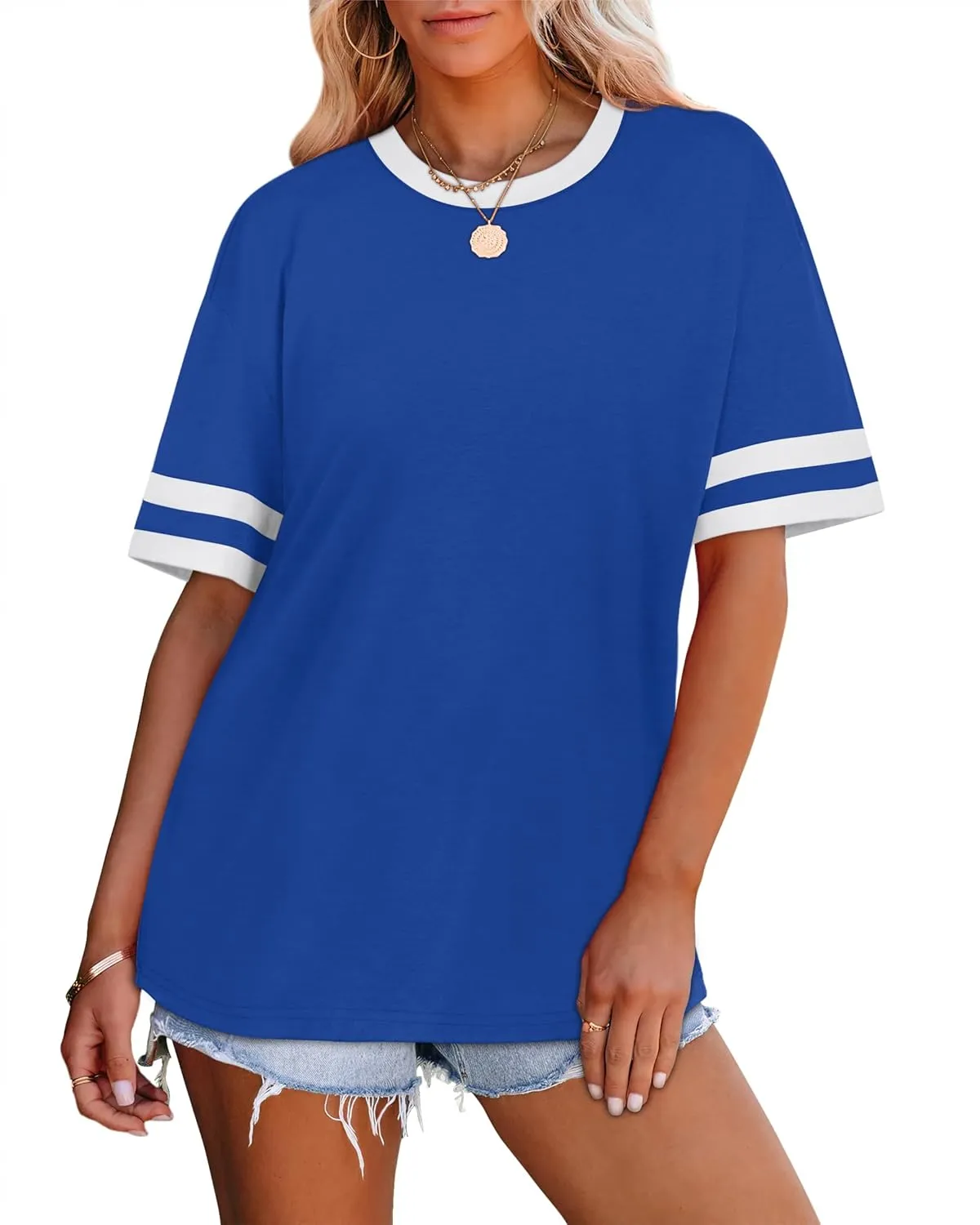 WIHOLL Womens T Shirts Loose Fit Short Sleeve Tees Crew Neck Color Block Summer Tops 2025 Fashion