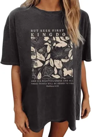 Wildflowers Shirt for Women Oversized Vintage Floral T Shirts Inspirational Graphic Tees Summer Casual Loose Beach Tops