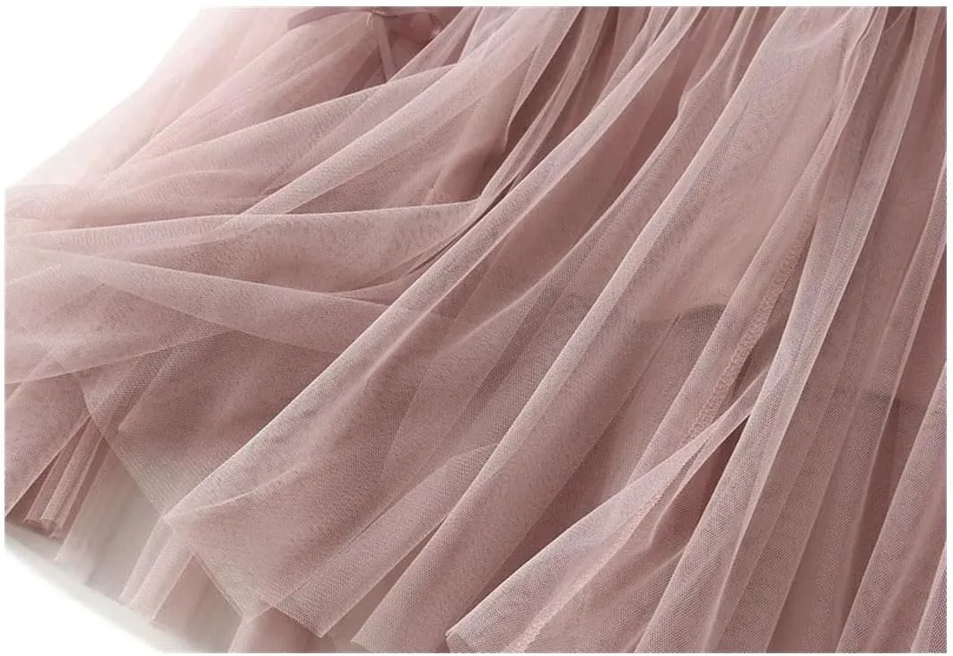 Women Bows Tulle Splicing Skirt Big Swing A-Line Pleated Skirts Elastic Waist Midi Party Skirt for Prom