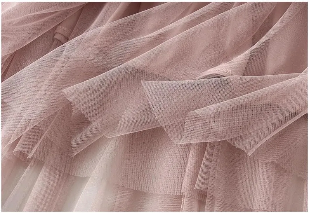 Women Bows Tulle Splicing Skirt Big Swing A-Line Pleated Skirts Elastic Waist Midi Party Skirt for Prom