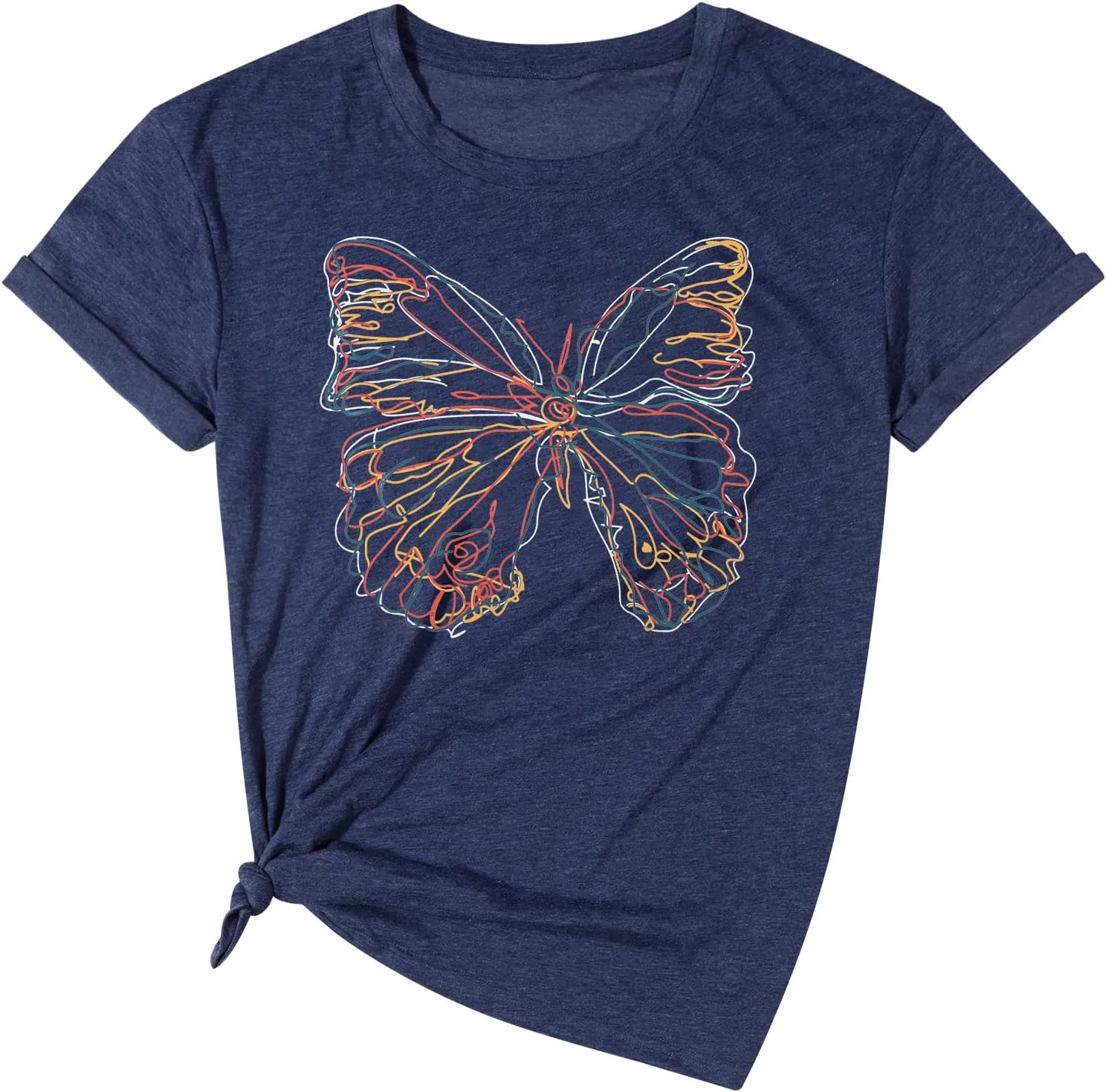 Women Butterfly Graphic T Shirt Funny Vintage Tee Shirt Summer Casual Graphic Print Crewneck T-Shirts Tops