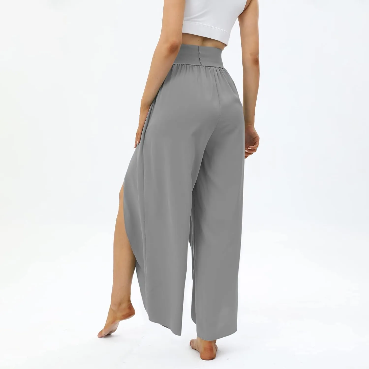 Women Flowy Split Wide Leg Pants High Waisted Yoga Pants Baggy Hippie Pilates Pants Boho Beach Plus Size Palazzo Pants