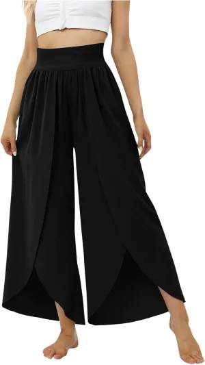 Women Flowy Split Wide Leg Pants High Waisted Yoga Pants Baggy Hippie Pilates Pants Boho Beach Plus Size Palazzo Pants