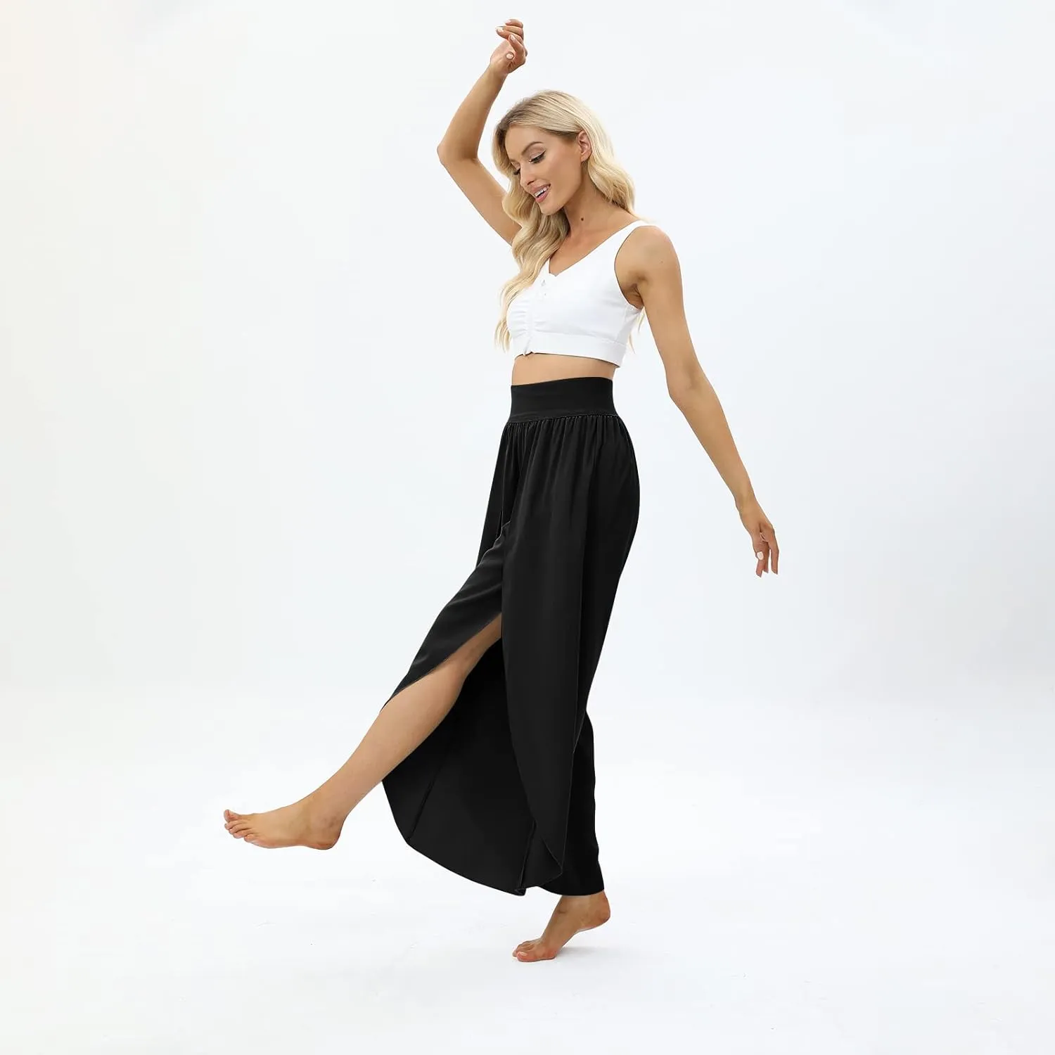 Women Flowy Split Wide Leg Pants High Waisted Yoga Pants Baggy Hippie Pilates Pants Boho Beach Plus Size Palazzo Pants
