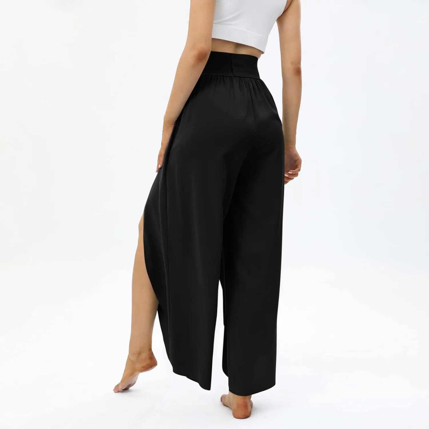 Women Flowy Split Wide Leg Pants High Waisted Yoga Pants Baggy Hippie Pilates Pants Boho Beach Plus Size Palazzo Pants
