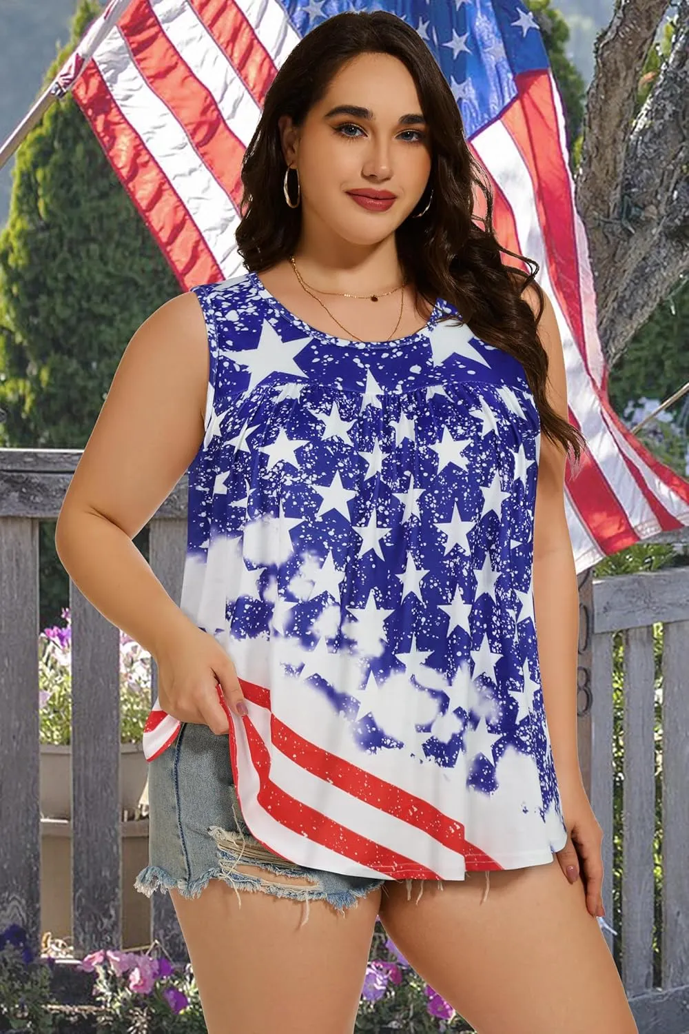 Women Plus Size Tank Top Casual Summer Tops Loose Fit Sleeveless T Shirts Trendy Crewneck Tunic Tees