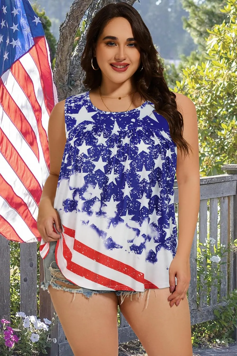 Women Plus Size Tank Top Casual Summer Tops Loose Fit Sleeveless T Shirts Trendy Crewneck Tunic Tees