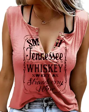 Women Summer Graphic Tank Tops V Neck Retro Country Music Sleeveless Tee Top