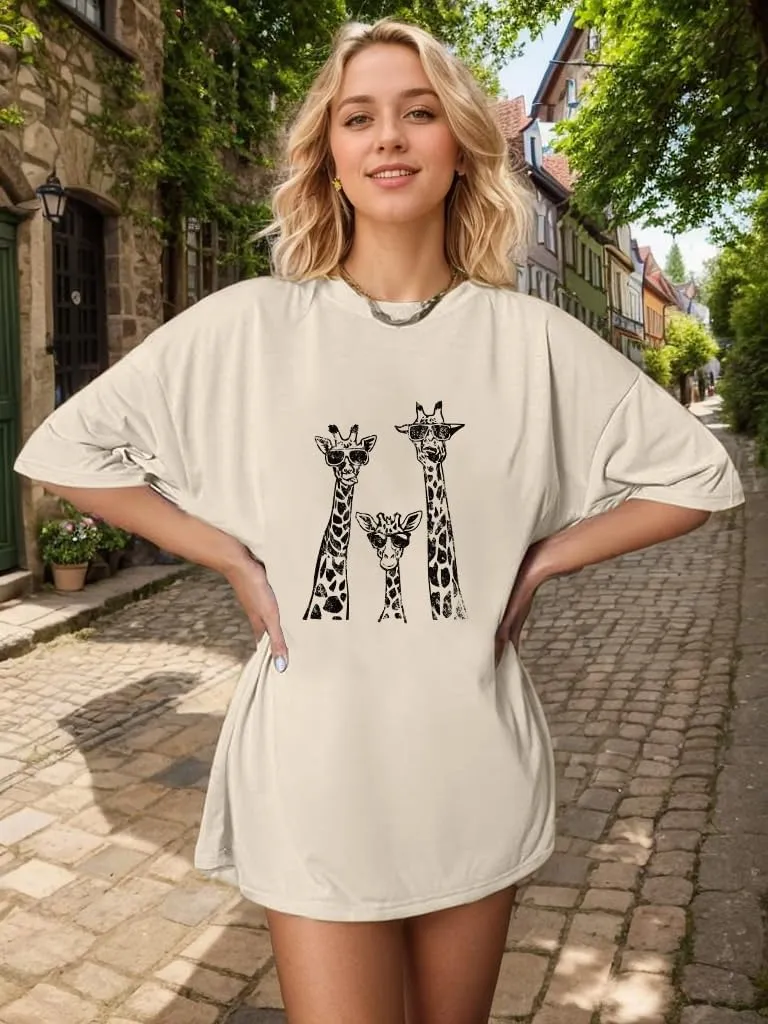 Womens Animal Print Tops Tiger Giraffe Printed Oversized T-Shirts for Women Fall Outfits for Women 2024