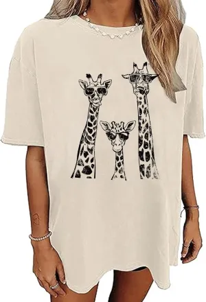 Womens Animal Print Tops Tiger Giraffe Printed Oversized T-Shirts for Women Fall Outfits for Women 2024