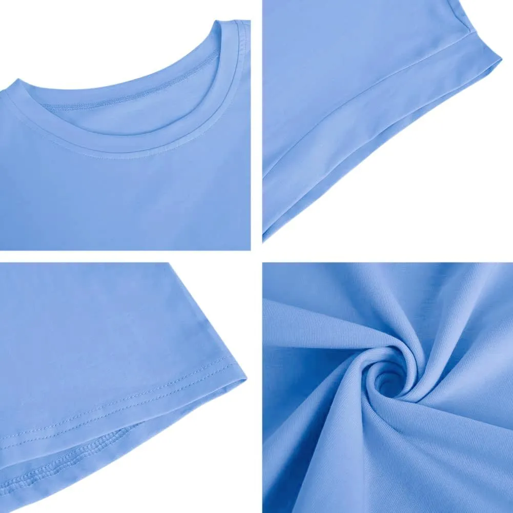 Women's Cap Sleeve Tank Top Crew Neck T Shirts Loose Fit Basic Summer Casual Tee Tops
