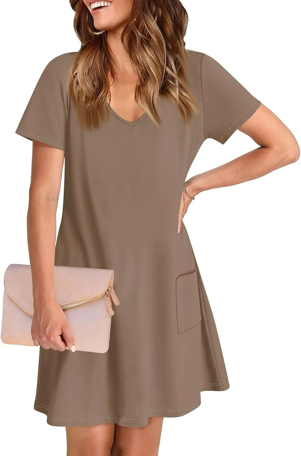 Women's Casual Dreesses 2025 Summer Boho Midi Dress Short Sleeve T Shirts Dress Beach Vacation Swimsuit Coverup