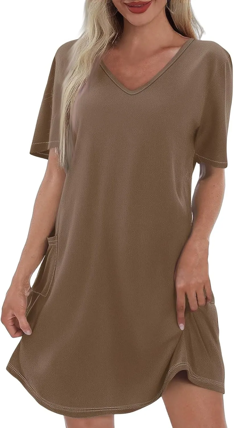 Women's Casual Dreesses 2025 Summer Boho Midi Dress Short Sleeve T Shirts Dress Beach Vacation Swimsuit Coverup