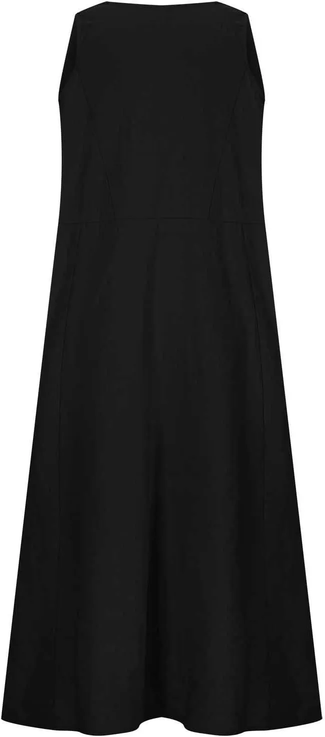 Women's Casual Dresses Trendy 2024 Cotton Linen Sleeveless Midi Tank Dresses Maxi T-Shirts Sundresses with Pockets