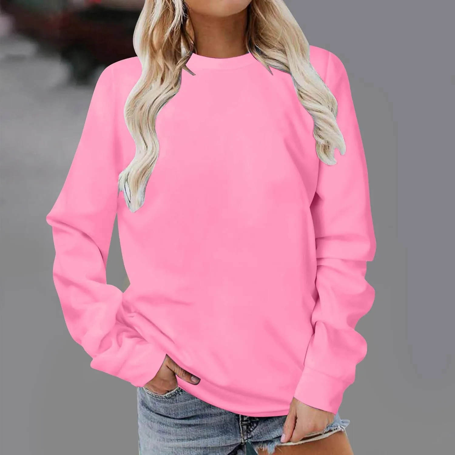 Womens Casual Long Sleeve Sweatshirt Cute Long Sleeve Oversized Pullover Tops Loose Fit Crew Neck Soft t-Shirts