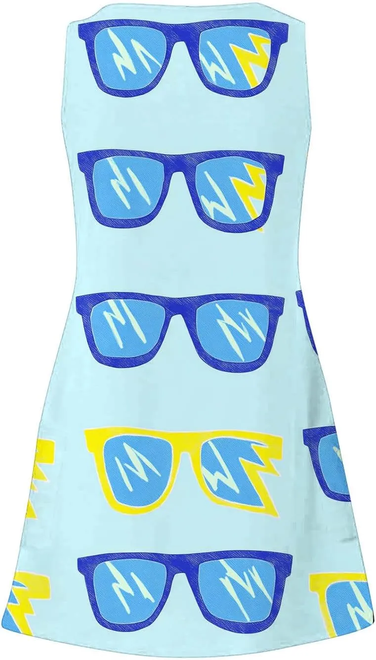Women's Casual Sundress with Pockets, Summer Tropical Boho Beach Dress, V Neck Loose T-Shirts Tank Dresses
