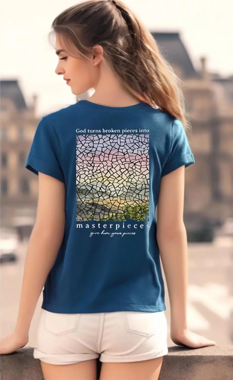 Women's Christian Bible Verse Graphic T Shirts Vintage Jesus Faith Pray Cross Print Tees Crewneck 2 Sided Tops