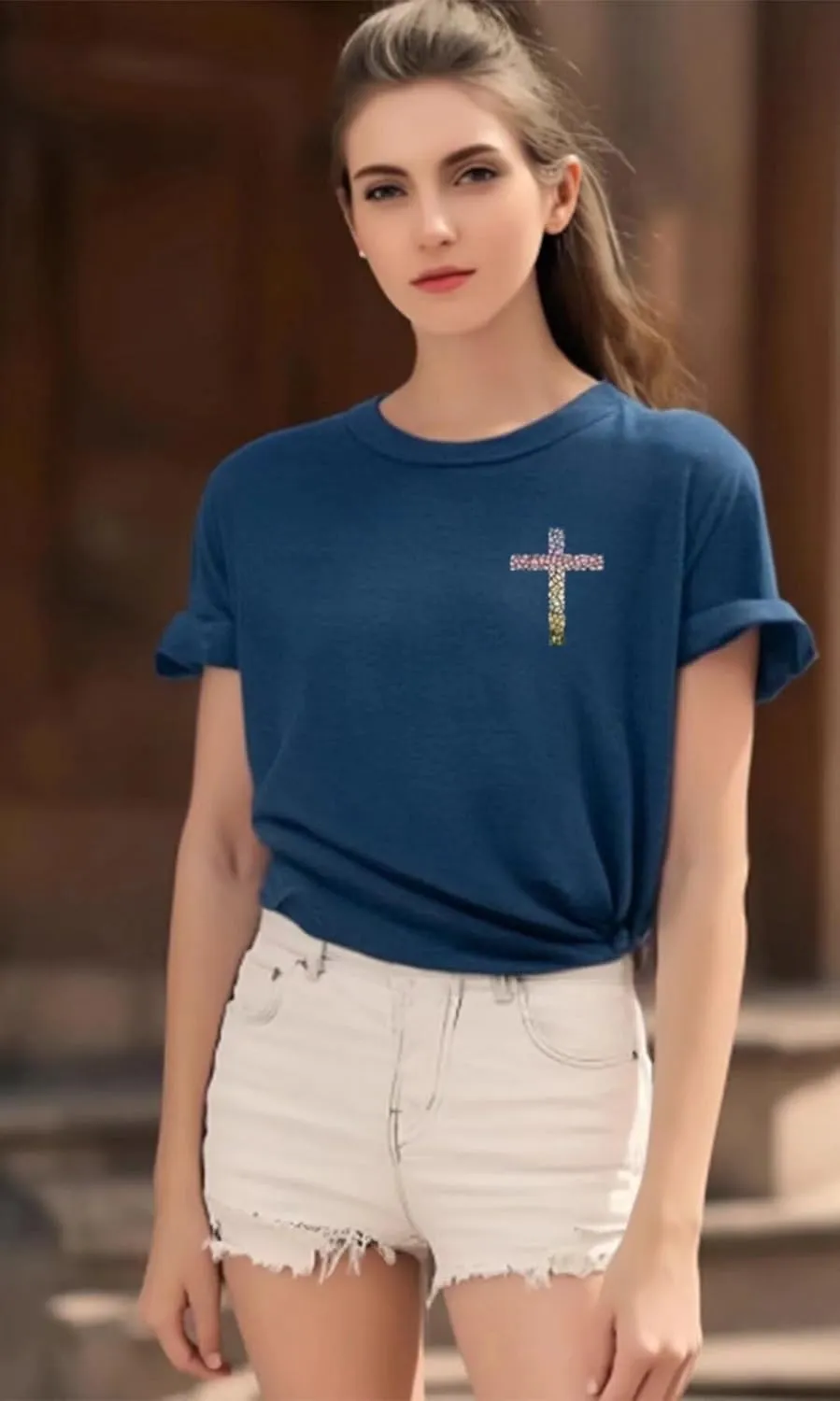 Women's Christian Bible Verse Graphic T Shirts Vintage Jesus Faith Pray Cross Print Tees Crewneck 2 Sided Tops