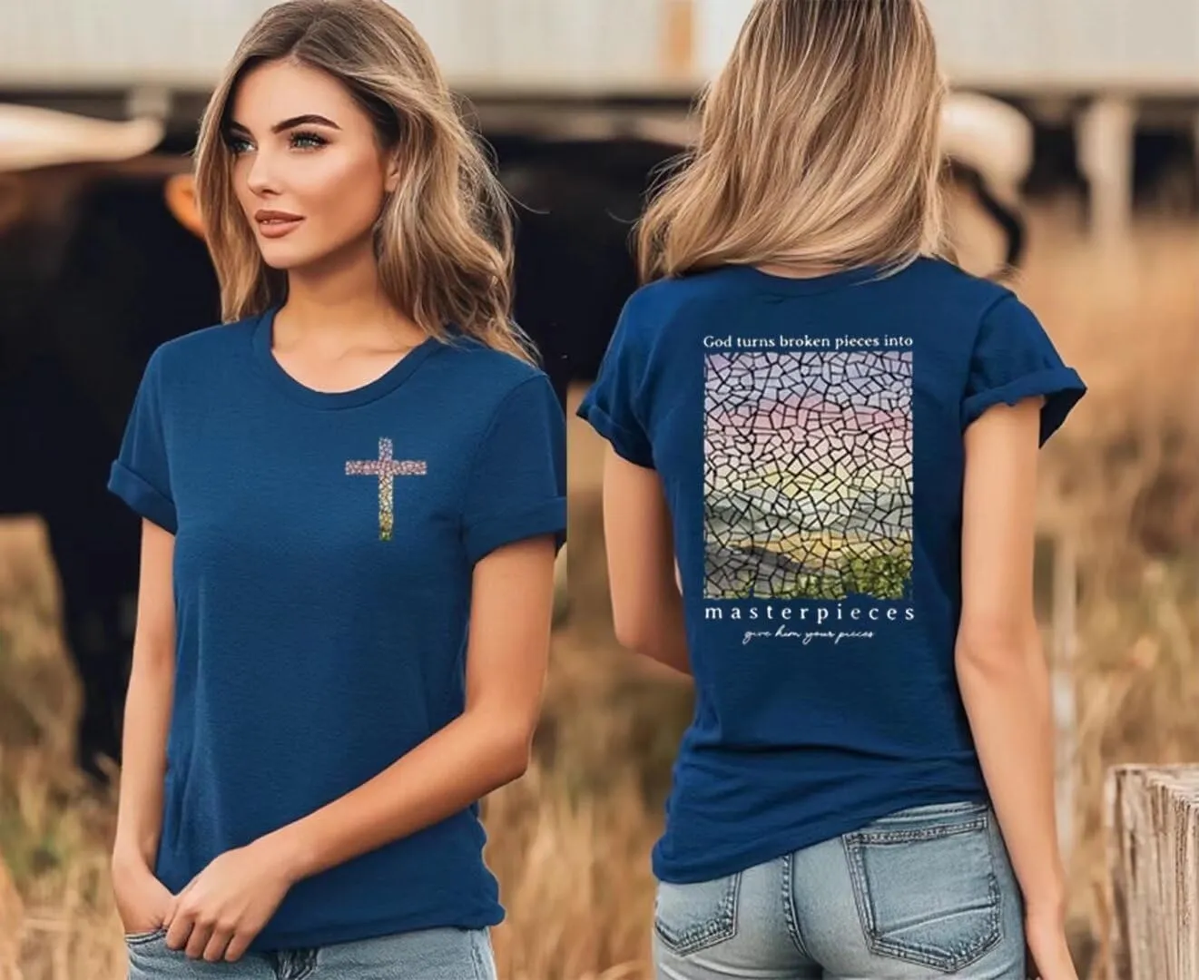 Women's Christian Bible Verse Graphic T Shirts Vintage Jesus Faith Pray Cross Print Tees Crewneck 2 Sided Tops