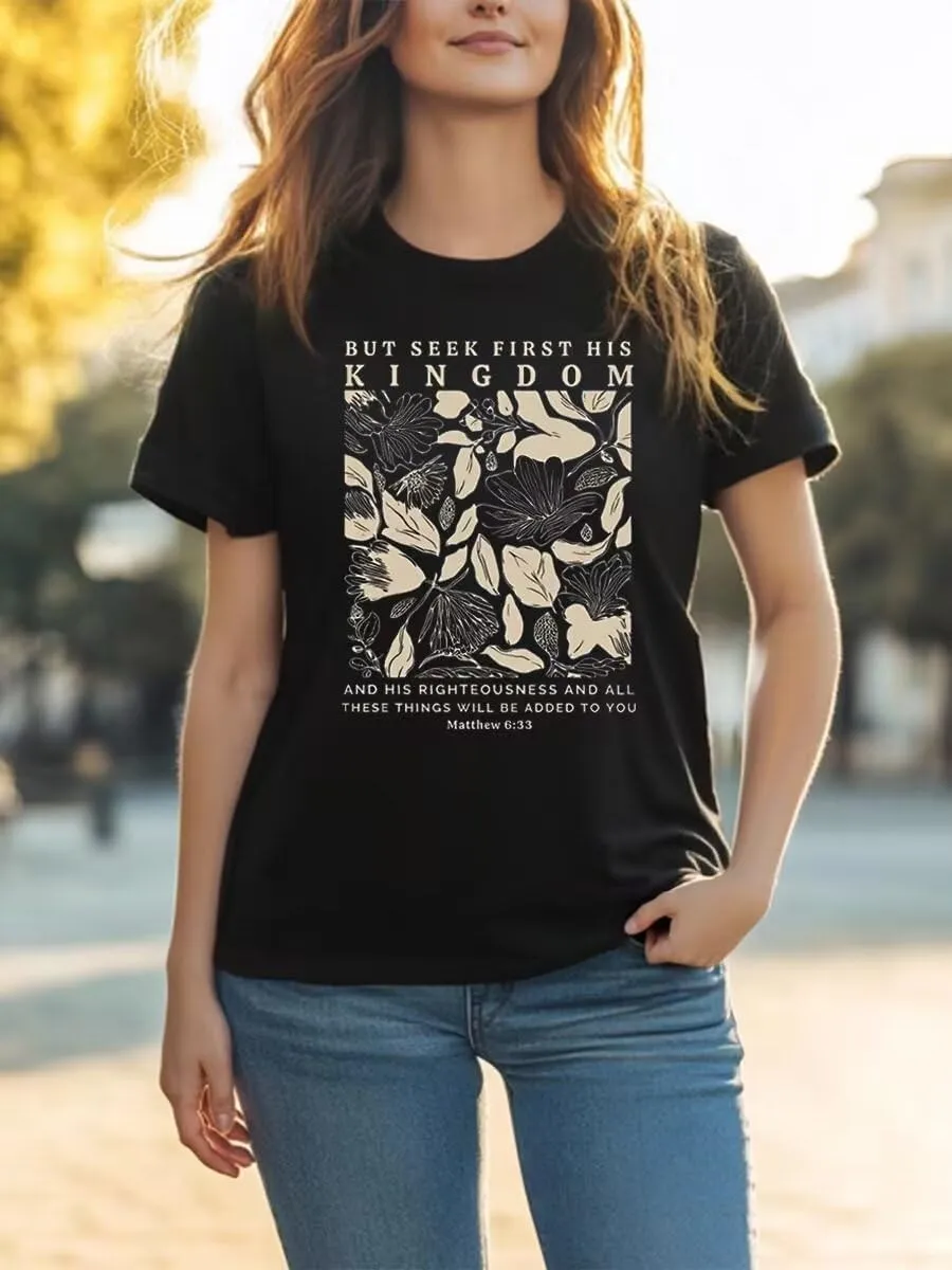 Women's Christian Bible Verse T Shirts Vintage Boho Wildflowers Graphic Short Sleeve Crewneck Floral Religious Tee Tops
