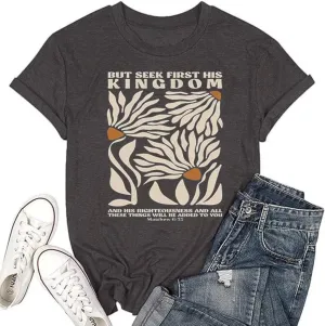 Women's Christian Bible Verse T Shirts Vintage Boho Wildflowers Graphic Short Sleeve Crewneck Floral Religious Tee Tops