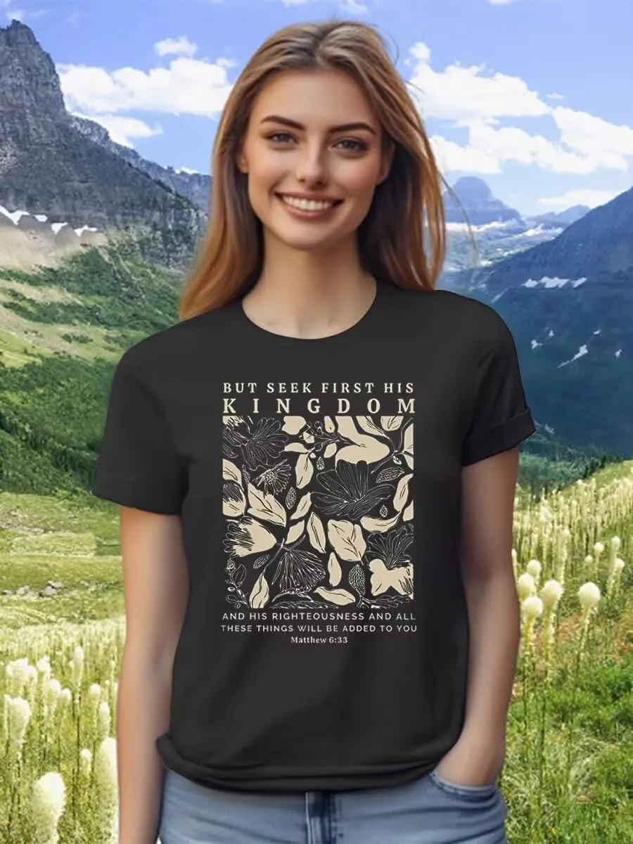Women's Christian Bible Verse T Shirts Vintage Boho Wildflowers Graphic Short Sleeve Crewneck Floral Religious Tee Tops