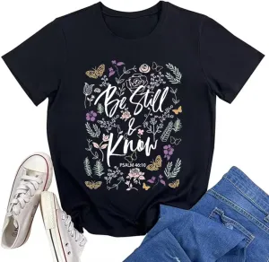 Women's Christian Bible Verse T Shirts Vintage Boho Wildflowers Graphic Short Sleeve Crewneck Floral Religious Tee Tops