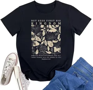 Women's Christian Bible Verse T Shirts Vintage Boho Wildflowers Graphic Short Sleeve Crewneck Floral Religious Tee Tops
